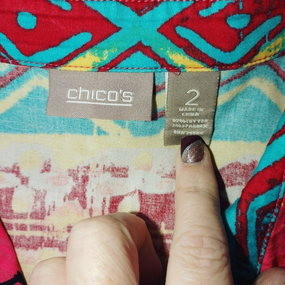 Chico's Colorful Elephant Pattern Button Down Shi… - image 3